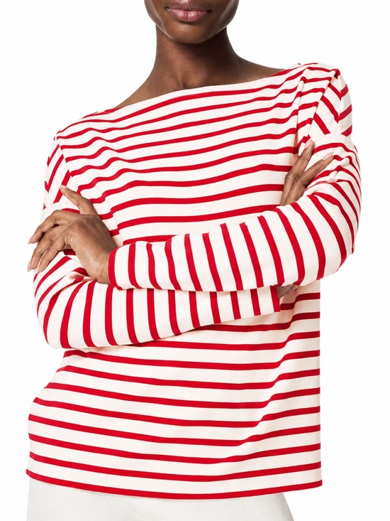 SPANX Tops - Spanx AirEssentials Boatneck Top Red White Stripes Long Sleeves Nautical Size L